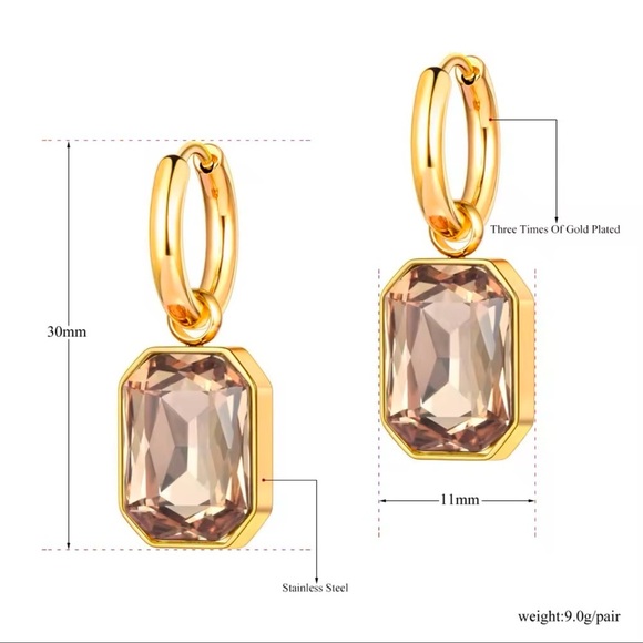 Anthropologie Elegant Gold Hoop Earrings with Amber Gemstone - Picture 2 of 6